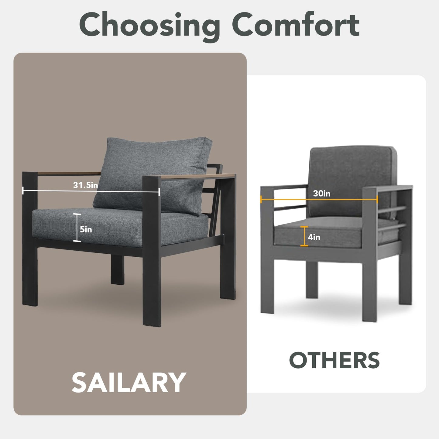 SAILARY Outdoor Patio Furniture Set 2 Pieces Armchair with Washable Thick Cushions, Luxury Aluminum Patio Furniture Chair Modern Outside Sectional Set for Porch, Balcony, Deck, Yard, Gray
