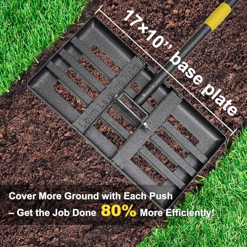 Lawn Leveling Rake - Heavy Duty 17"x10" Stainless Steel Leveler Plate,Reinforced Welds,28-60" Adjustable, Anti Flipping Smooth Edge,for Soil, Dirt,Ground,Backyard Top Dressing,Landscaping