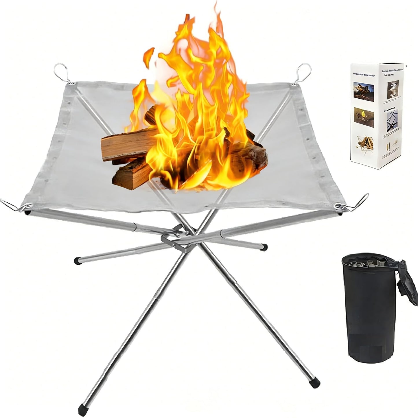 22 Inch Portable Outdoor Fire Pit with Carrying Bag,Foldable Stainless Steel Mesh Fireplace Wood Burning Collapsible Fireplace for Camping Outdoor Hiking BBQ Picnic