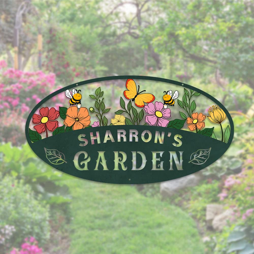 MeMate Garden Signs, Personalized Metal Signs, Garden Sign to Personalize, Customized Name Wall Art for Garden Outdoor Decor, Large Sign for Vegetable Garden She Shed, Personalized Outdoor Plaque