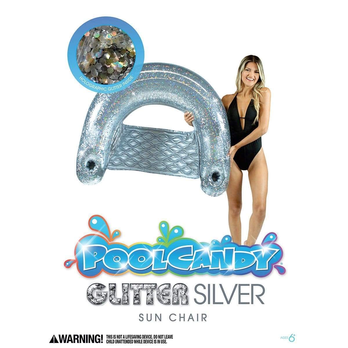 Poolcandy Sun Chair Water Raft, Multiple Chair Styles (Silver Glitter)