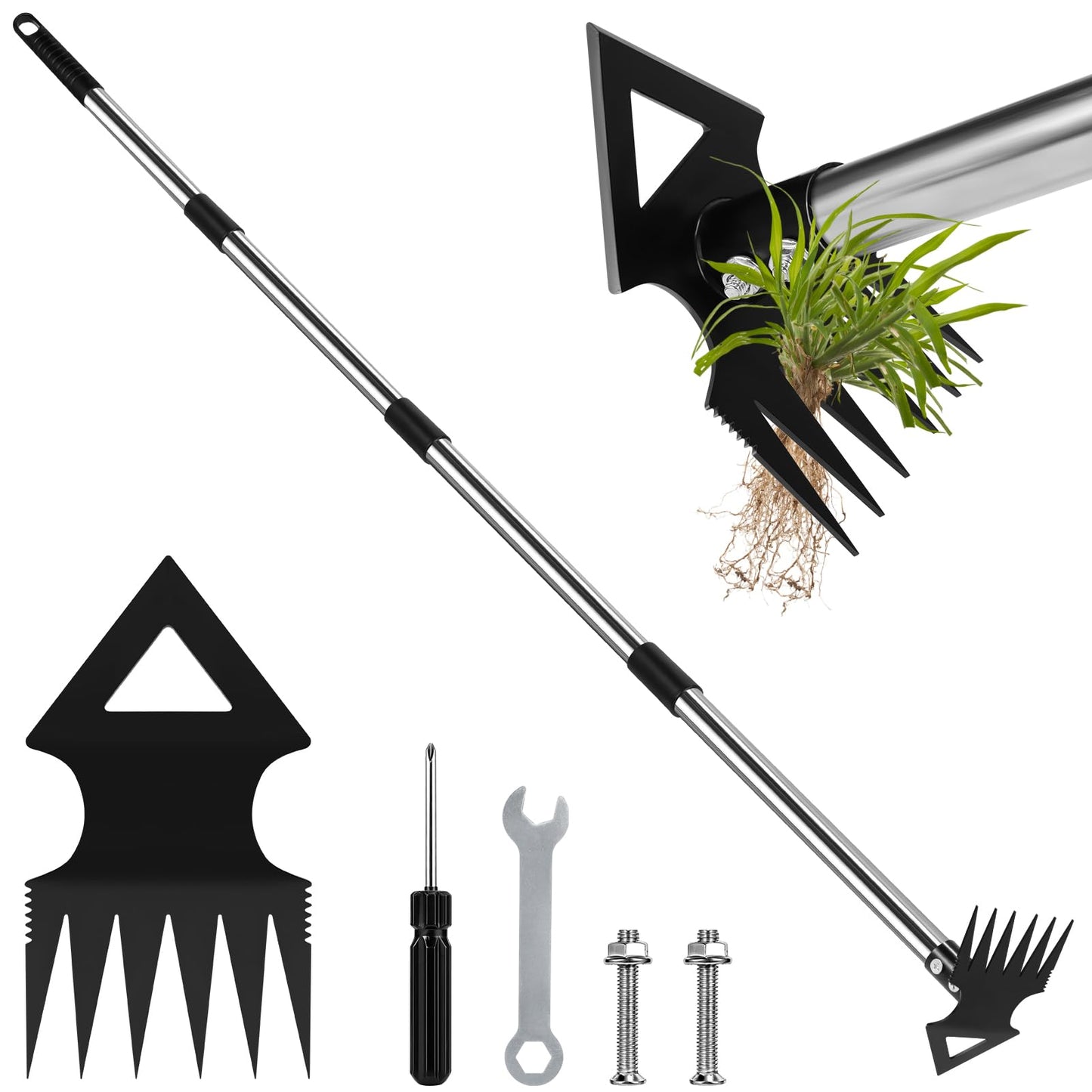 Upgraded Weed Puller Tool with Long Handle, 56" Manual Weeder Remover Tool, 2 in 1 Hand Weed Rake Garden Hoe for Gardening, Heavy Duty Uprooting Weeding Pull for Lawn, Yard, Patio Garden
