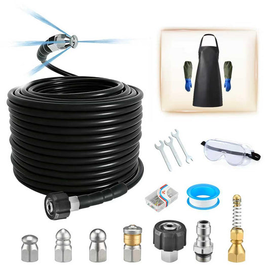 Z1UTOM0RO 100FT Sewer Jetter Kit for Pressure Washer,1/4 Inch NPT Sewer Jetting Hose,Pressure Washer Drain Cleaner Hose 5800PSI with Sewer Jetter Nozzles, Gloves, Waterproof Tape, Apron (100FT)