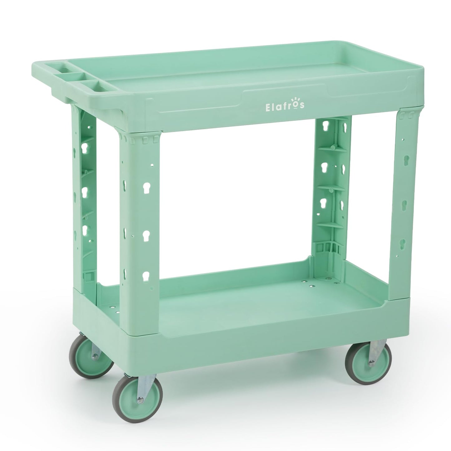ELAFROS Rolling cart, Utility Trolley, 34 x 17 in Plastic Cart with 2 Deep Tub Shelves, Full Swivel Wheels, 550 lbs Capacity, Mint Green
