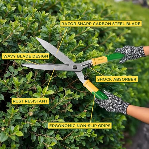 Miracle-Gro 18 in. Wavy Blade Hedge Shears – Lawn and Yard Tool with Sharp Carbon Steel Blades for Trimming Borders, Shaping Bushes, and Shaping/Trimming Hedges, Shrubs