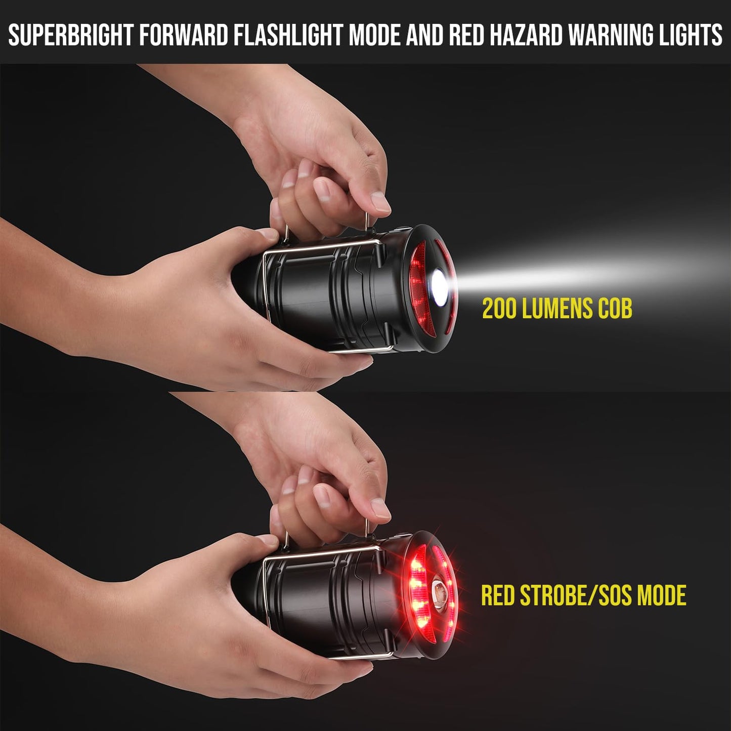 Lichamp 2 Pack Camping Lanterns Rechargeable and Battery Powered, Dual Power Source and 4 Mode Lantern Flashlight COB Camp Light for Power Outages, Camping Supplies and Home Hurricane Supplies, E2BK