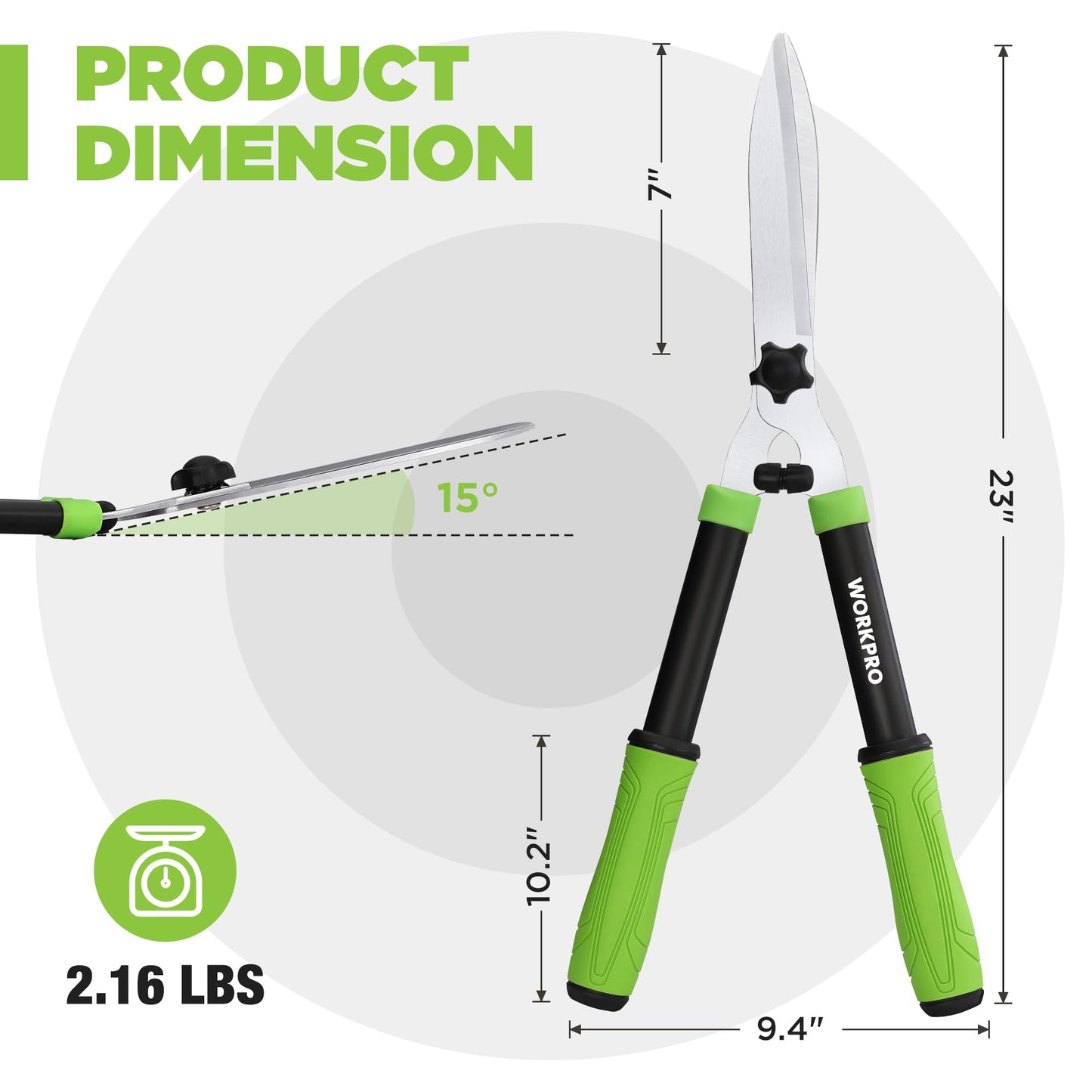 WORKPRO Hedge Shears, 23'' Manual Hedge Trimmers with Chrome Plated Steel Blade & Ergonomic Handle, Home Garden Pruner Hedge Clippers Perfect for Trimming Borders, Boxwood, and Tall Bushes
