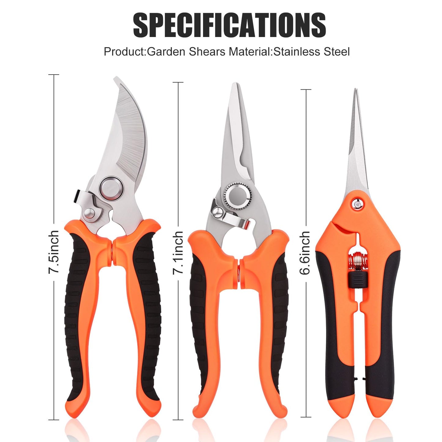 ACHRWFQ 3 Pcs Garden Shears, Stainless Steel Gardening Scissors, Pruning Shears for Gardening, Pruning Scissors for Flowers Fruit Tree