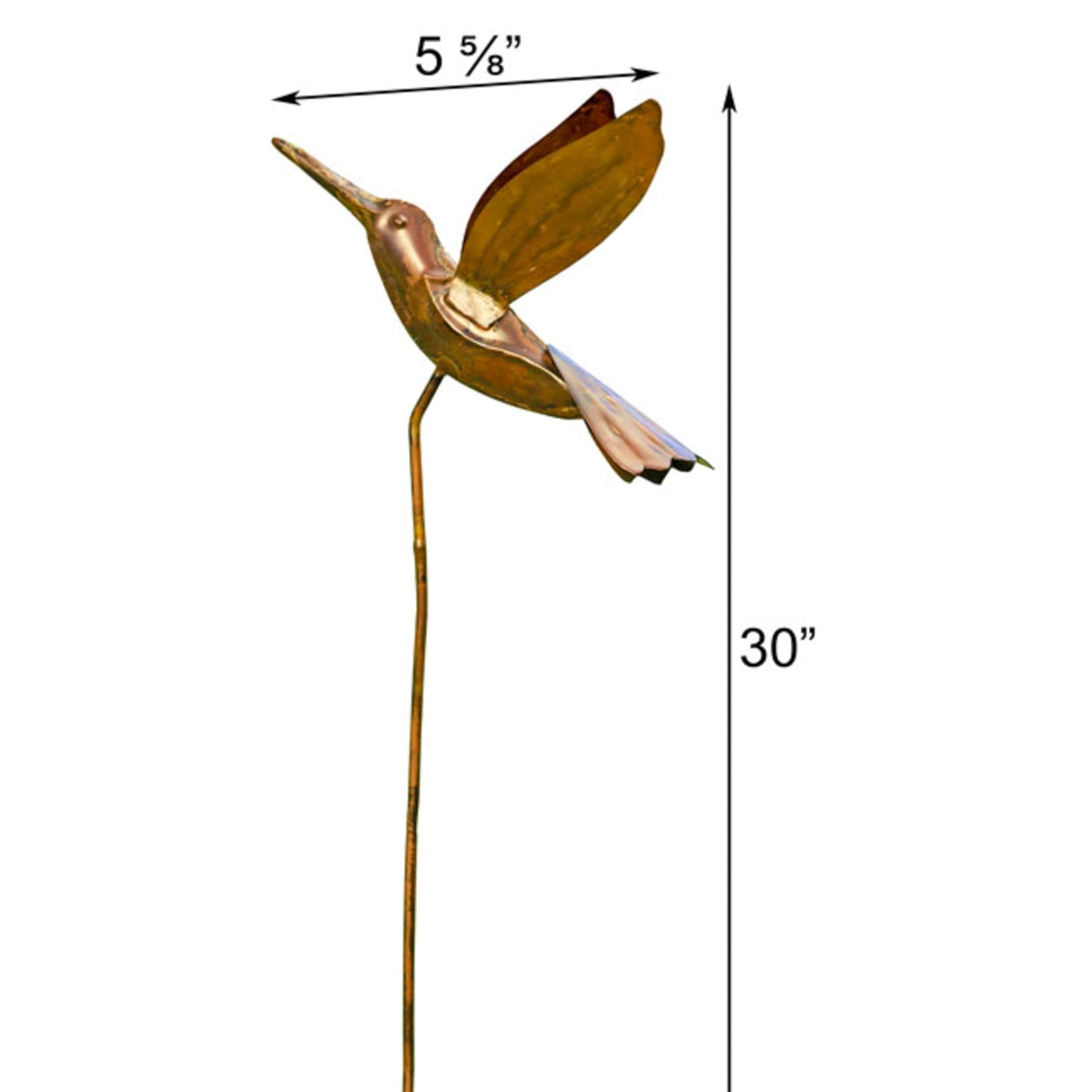 BestNest Ancient Graffiti Flamed Copper Garden Stakes, Set of 3 Metal Outdoor Yard Ornaments with Songbird, Dragonfly & Hummingbird Toppers, Decorative Staked Garden Art