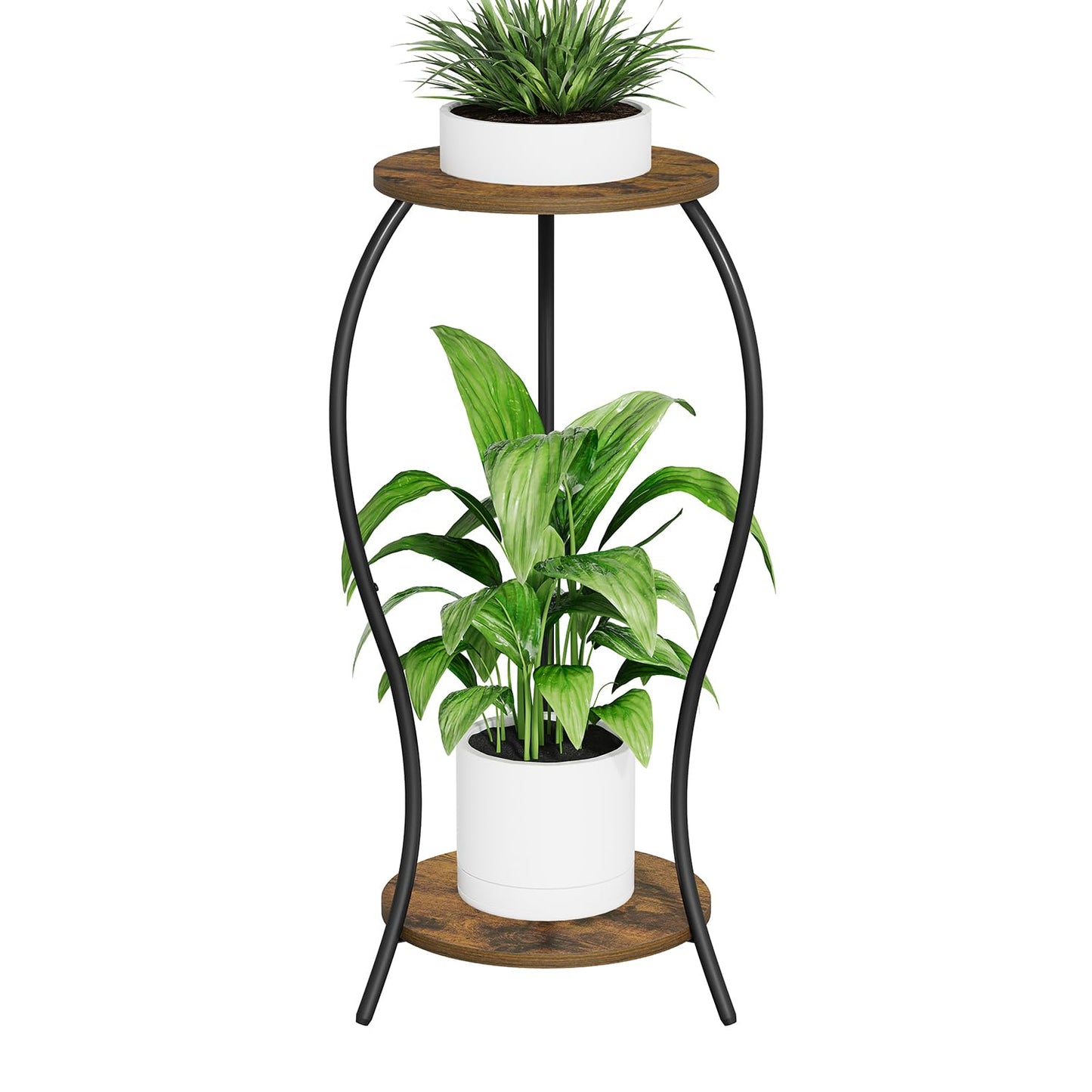 VYUOL Plant Stand Indoor, 2 Tier Round Tall Plant Stand, Flower Pot Stand, Plant Shelf Rack, Corner Plant Stand for Planter Garden Balcony Patio Living Room, Retro