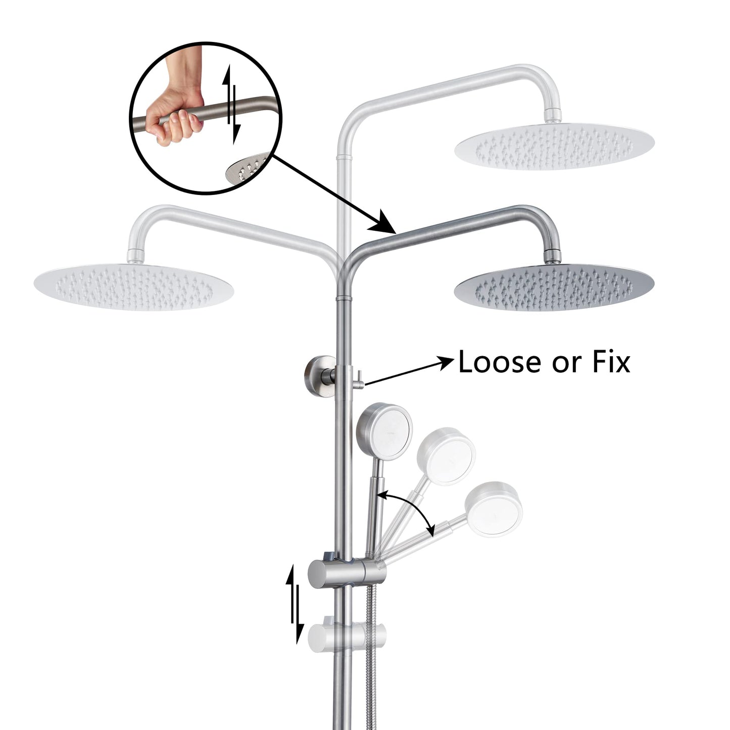 Shower Faucet -Shower System，Shower Faucets Sets Complete - Outdoor Shower Kit/Outdoor Shower Enclosure/Outdoor Shower Fixtures W/ SS304 Shower Head with Handheld High Pressure, Brushed Nickel