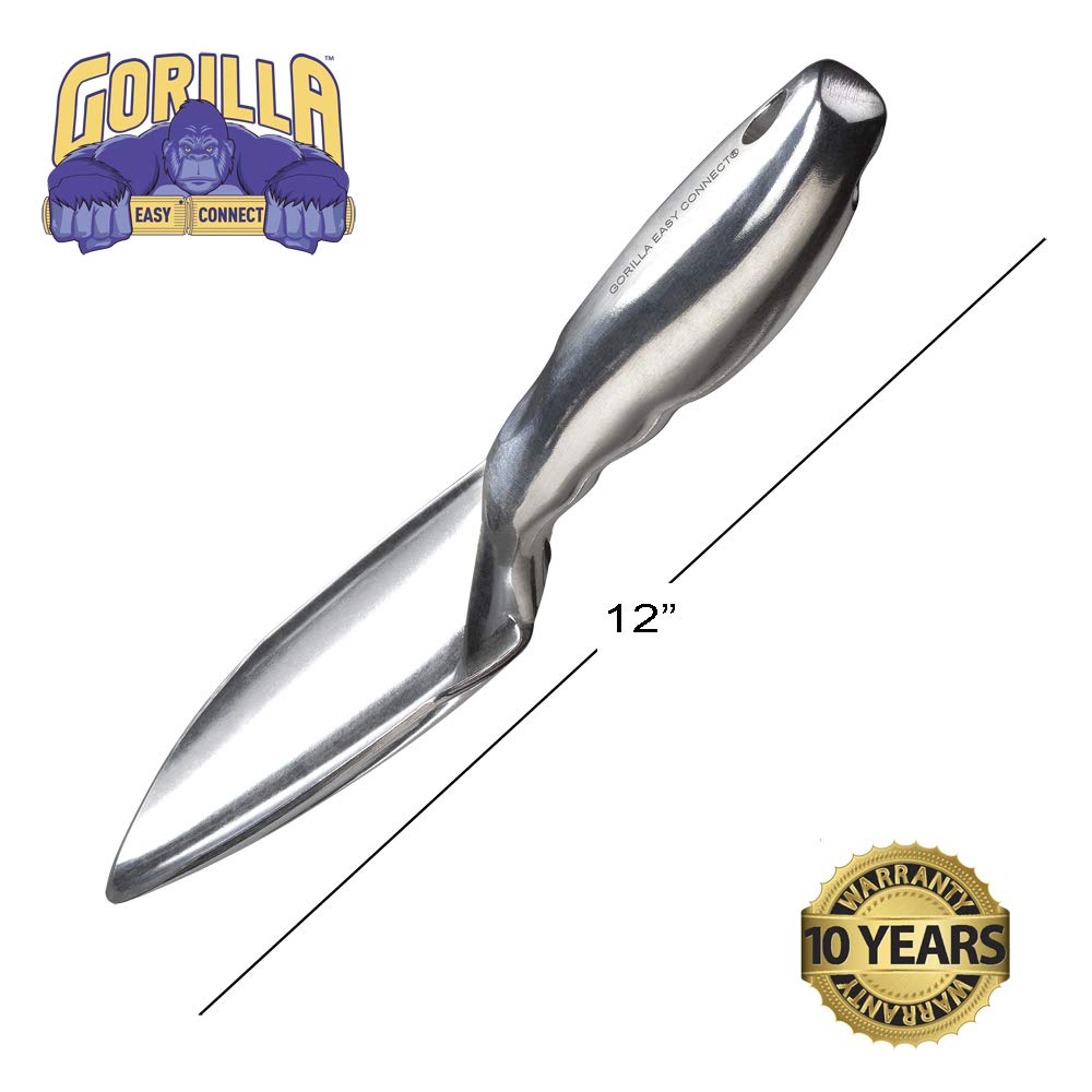 Gorilla Easy Connect Heavy Duty Garden Tools with Digging Trowel, Transplant Trowel and Cultivator Hand Rake Solid One Piece Cast Aluminum Construction