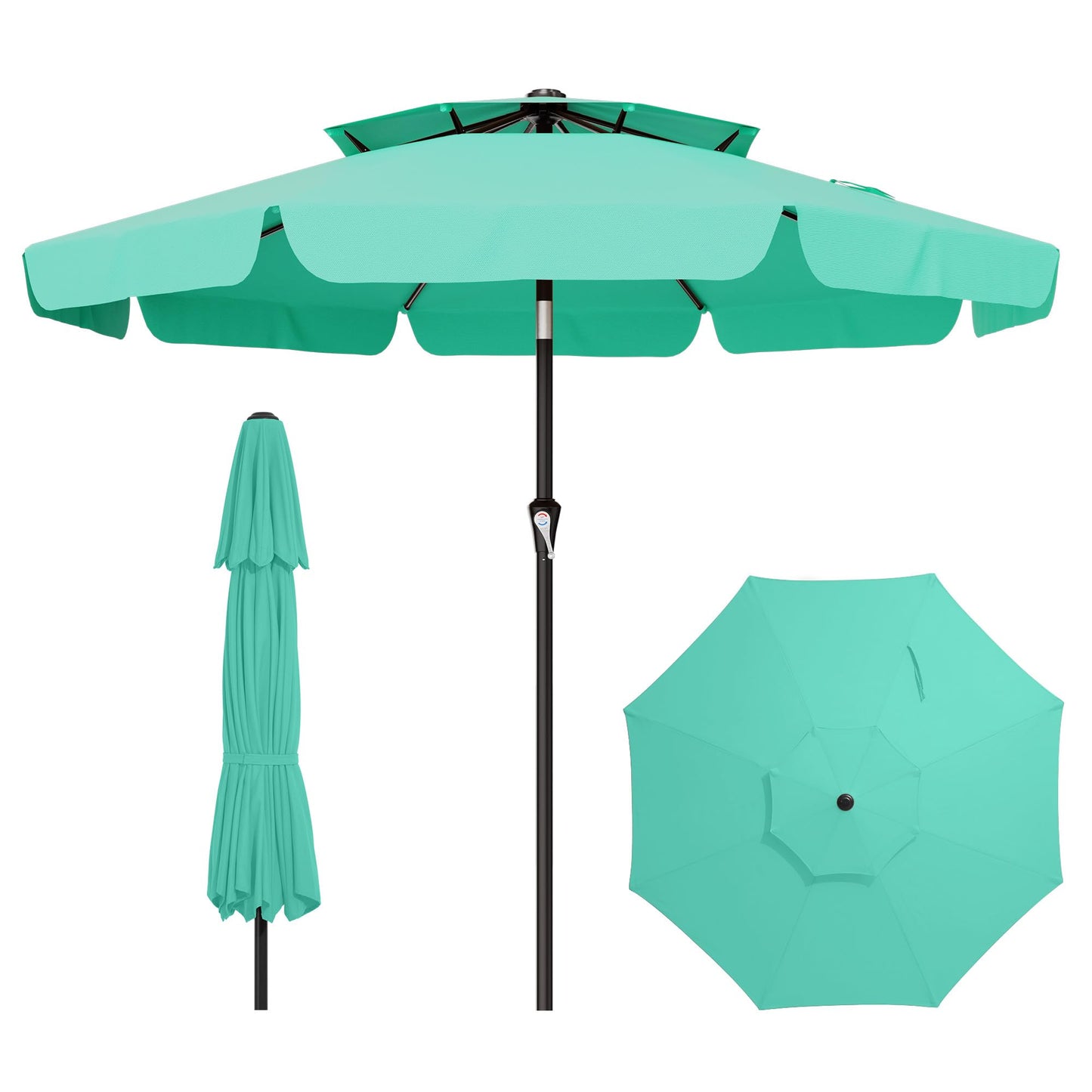 AreShark 9ft 2-Tier Patio Umbrella with Valance - Outdoor Umbrella Waterproof UV Protection, Market Table Umbrella w/Push Button Tilt&Crank for Pool, Porch, Garden(Turquoise)