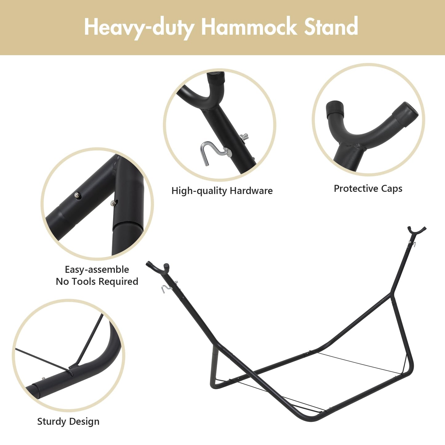 ANOW Outdoor Hammock with Stand Included, Space Saving Heavy-Duty Hammock Stand with Adjustable Height, 475 Lbs Capacity, Cream with Tassels