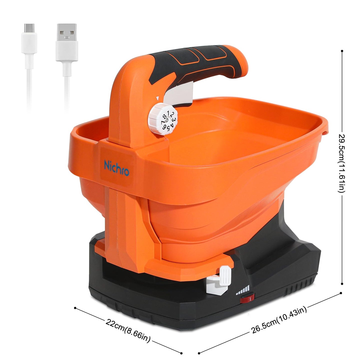 Electric Seed & Fertilizer Spreader, Type-C Rechargeable Handheld Lawn & Salt Spreader, 6 Speeds & 8 Flow Settings, 3.3L Capacity, 16.5 ft Wide Spread for Grass Seed & Ice Melt (Battery Included)