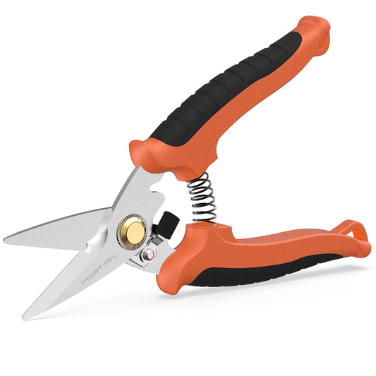 7" Heavy-Duty Multipurpose Gravity Shears – Japanese SUS420J2 Stainless Steel Micro-Serrated Blades, Ergonomic Grip for Gardening, Crafting & Studio Tasks | Safety Lock, Ambidextrous Design (straight)