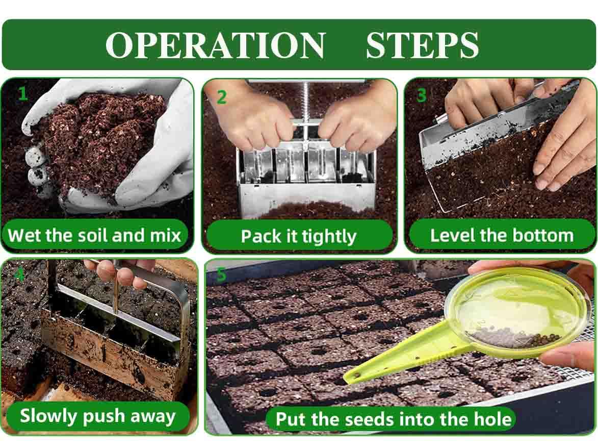 Handheld Soil Blocker Tool Kit - 4 Cell Heavy Duty 2 Inch Seed Starter Soil Block Maker for Seedlings, Cuttings, Greenhouses and Gardens (Ergonomic Design, Durable Metal Construction)
