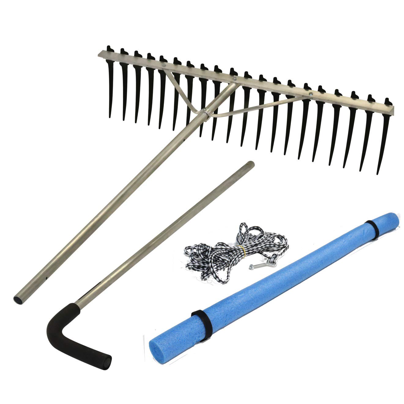 Rake Zilla | Extra-Large Heavy-Duty Lake and Pond Aquatic Weed Rake – 40" Wide Head with 9" Tines | Includes Detachable Float Kit & 25 ft Rope for Scooping, Skimming, and Easy Cleanup in Lakes & Ponds
