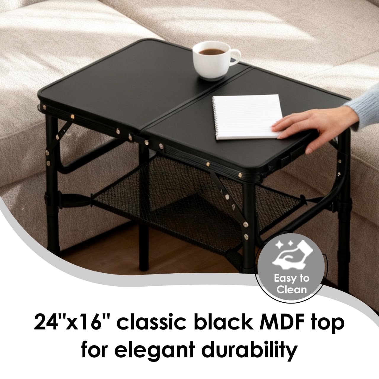 Folding TV Trays Foldable Dinner Tray Table Adjustable Height Food Snack Eating Couch Side Table Study Aluminum Portable Sofa Tray End Table for Outdoor Indoor Camp Pinic Bed Couch Living Room(Black)