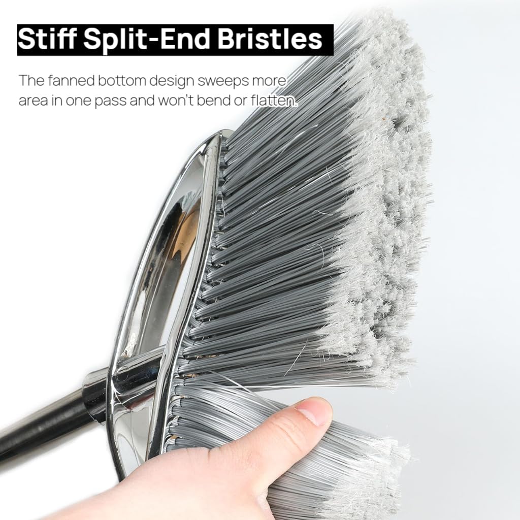 GLOYY Outdoor Stiff Bristles Angle Broom Heavy Duty Sweeping Patio Broom with Long Handle for Garage Garden Commercial and Industrial