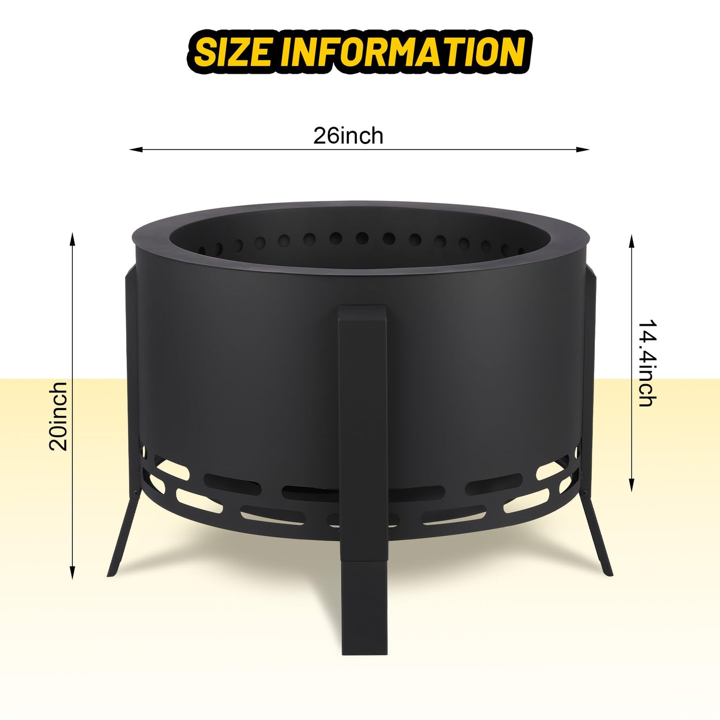 Garvee 26 in Smokeless Fire Pit with Ash Tray Base, Smokeless Outdoor Fire Pits with Adjustable Foot&Fire Poker,Firepit with Dust Bag, Outdoor Firepits for BBQ, Bonfire, Camping