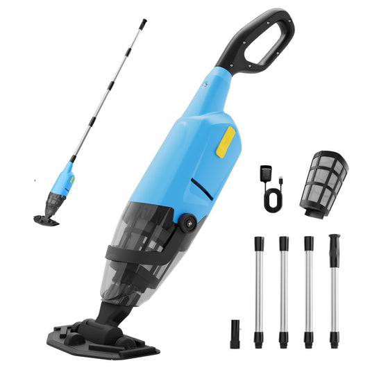 Hushlight Pool Vacuum Above Ground Pool, 60min Runtime & 4-Section Aluminum Pole, 18 GPM Powerful Suction, Lightweight Cordless Handheld Rechargeable Pool Cleaner with 120μm Fine Filter (Blue)