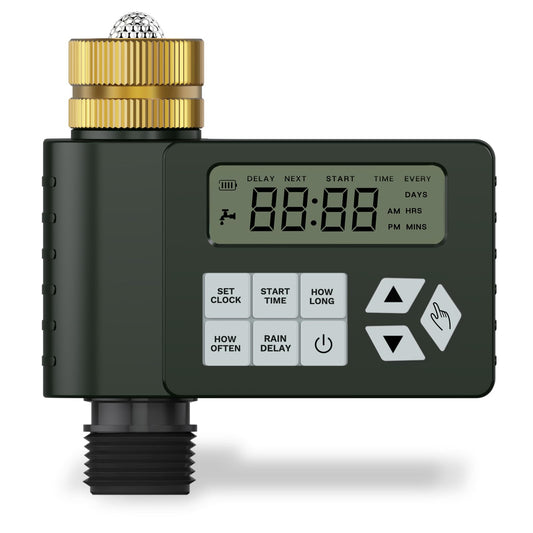 Hose Faucet Water Timer for Outdoor Garden with Brass Inlet, Ortis Programmable Sprinkler Timer with Rain Delay/Manual/Automatic Mode, IP67 Leak-Proof Design for Lawn Yard, 1 Outlet
