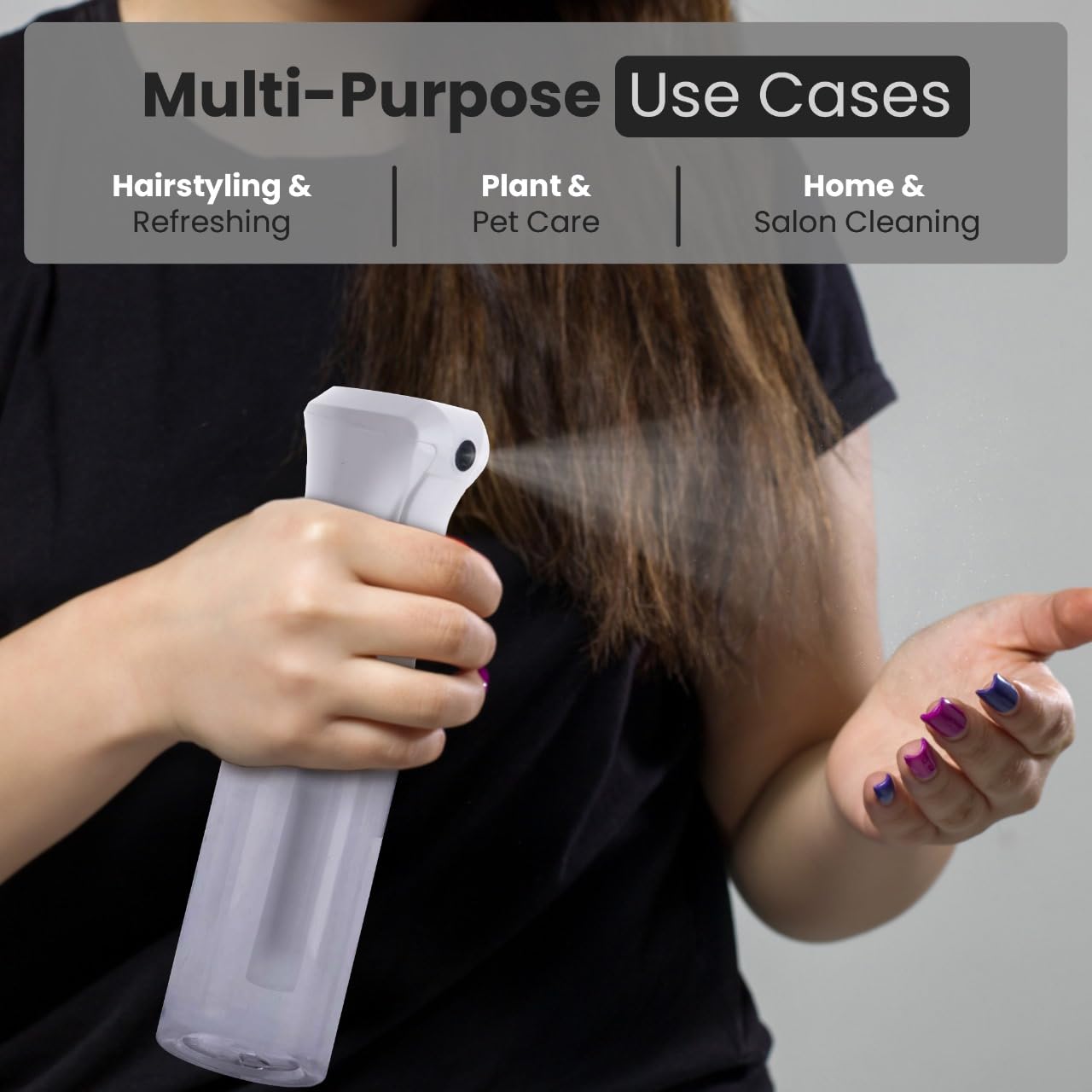 VIGOR PATH Continuous Spray Bottle – Fine Mist Mister Spray Bottle for Hair, Plants, Cleaning, Pets & Travel | Refillable Water Spray Bottles (200ml / 6.7oz) Clear
