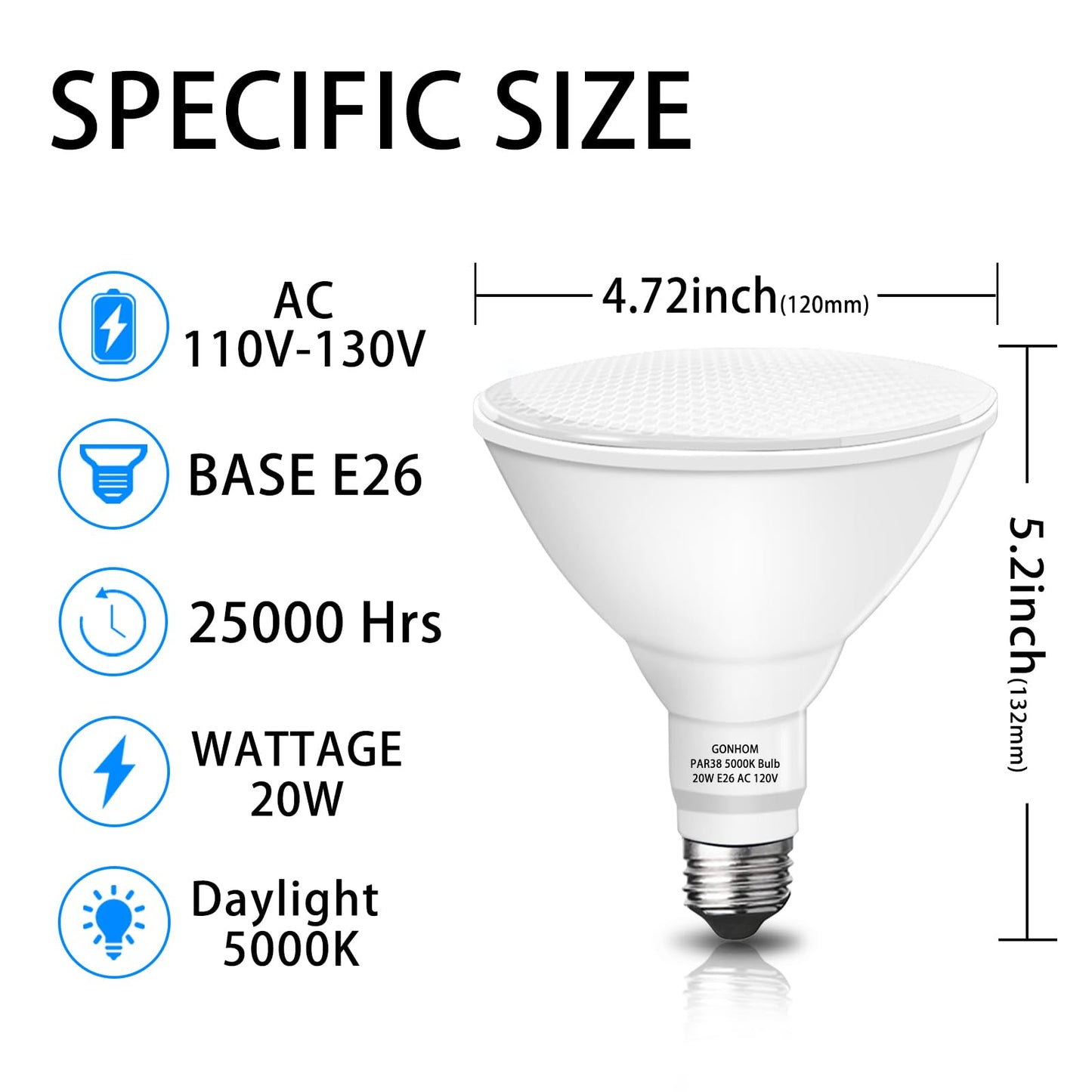 Gonhom Par38 led Flood Lights Outdoor Light Bulb,Dimmable 1800LM,20W Replace up to 200W,Outdoor Flood Light Bulbs for Backyard,Garage,Porch,Garden,2 Pack 5000K Daylight