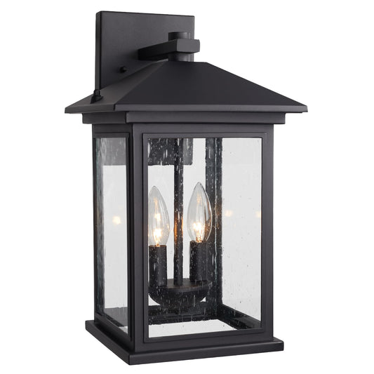 Treekee Outdoor Wall Light Fixtures, 16 Inch Waterproof Square Lanterns, 2-Light Exterior Porch Sconces Lighting with Seeded Glass Shade, Modern Black Lamps for Patio Front Door Entryway