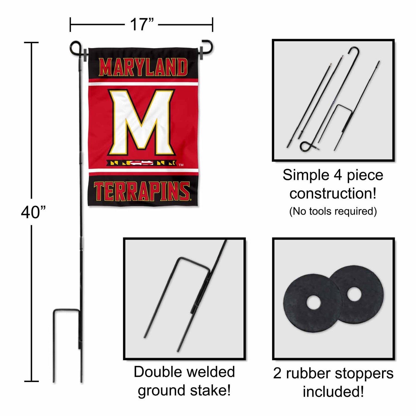 Maryland Terrapins Garden Flag with Stand Holder