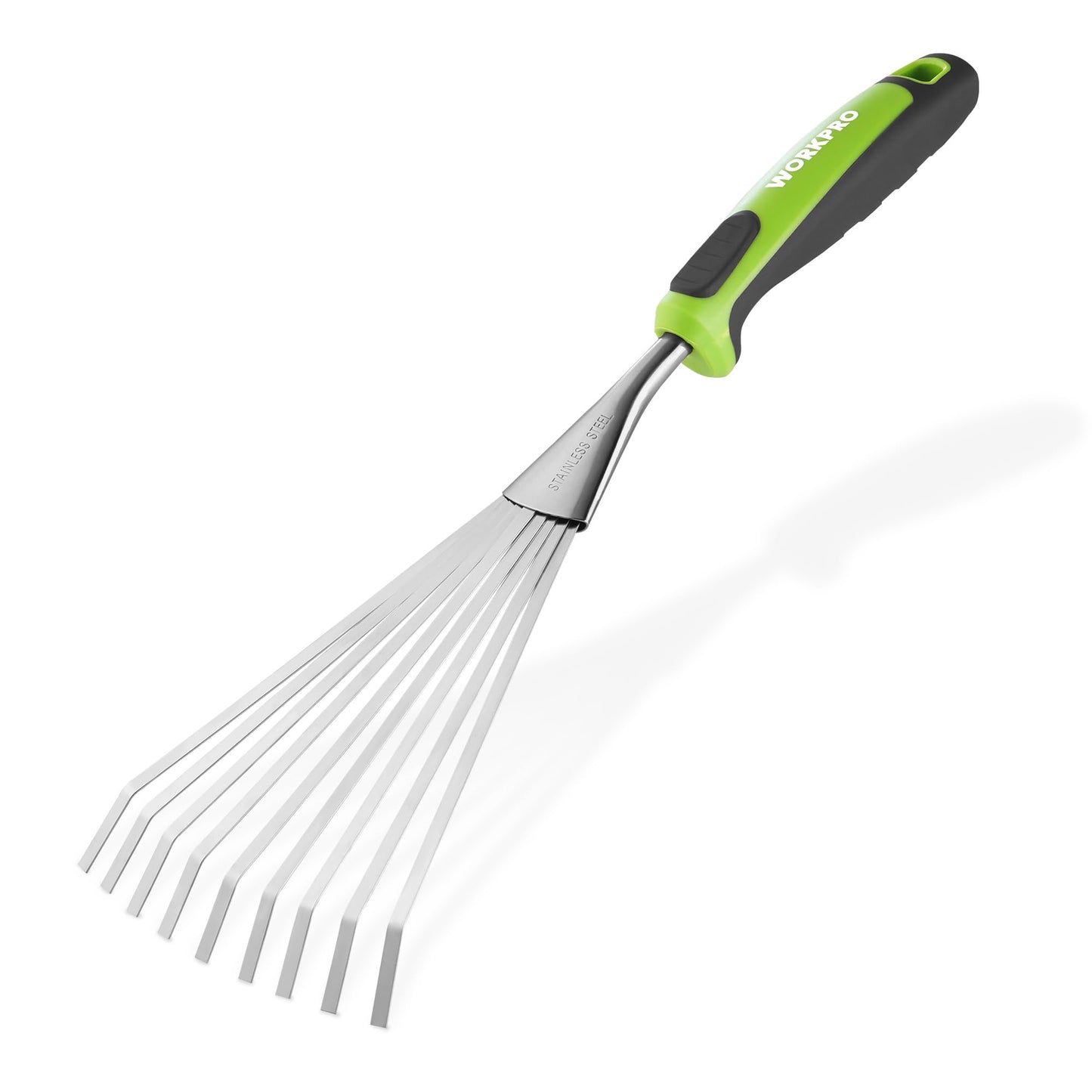WORKPRO 16" Hand Rake, Heavy Duty Stainless Steel Garden Rake with Soft Handle, Small Garden Hand Tool for Gardening, Cultivating, Loosening Soil & Spreading Mulch, Flower Beds