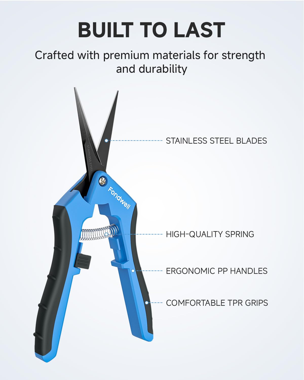 Fondwell 6.5" Pruning Shears Trimming Scissors: 2 Pack of Non-Stick Gardening Scissors - Reliable Garden Snips for Managing Small Plants