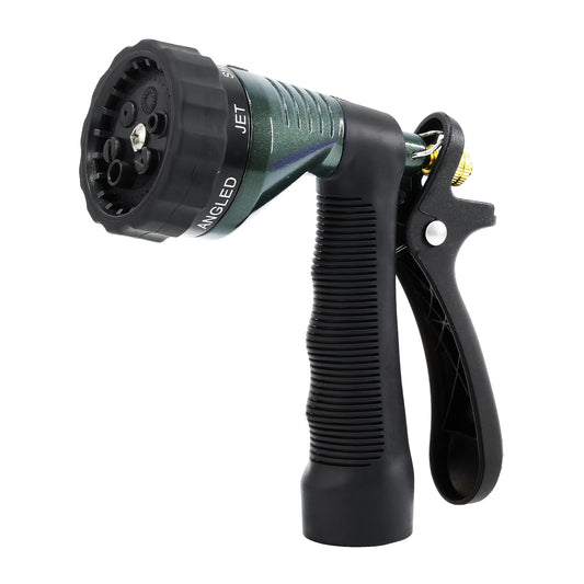 RESTMO Garden Hose Spray Nozzle, Water Hose Nozzle Heavy Duty, High Pressure Hand Sprayer with 6 Adjustable Watering Patterns, Slip Resistant for Watering Plants, Car Washing & Pet Showering, Green