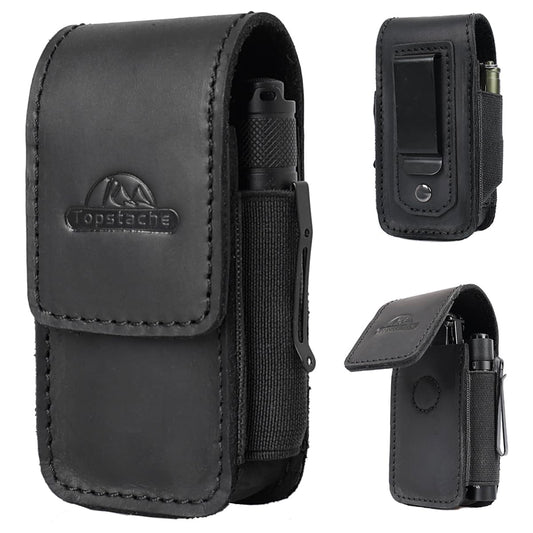 Topstache Leather Multitool Sheath with Belt Clip - EDC Multi Tool Holster for Folding Tool - Leather EDC Holster Pouch Belt Organizer - Magnetic Closure Multitool Case Sheath, M,Black