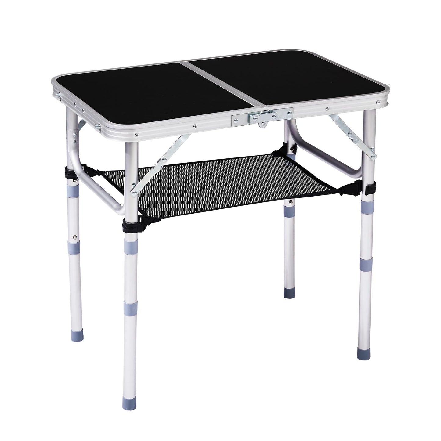 LeTinn 2ft Folding Camping Table Portable Picnic Table with 3 Adjustable Heights (10.51"/18"/27.55"), Lightweight Aluminum Outdoor Table for BBQ, Camping, Cooking, Black
