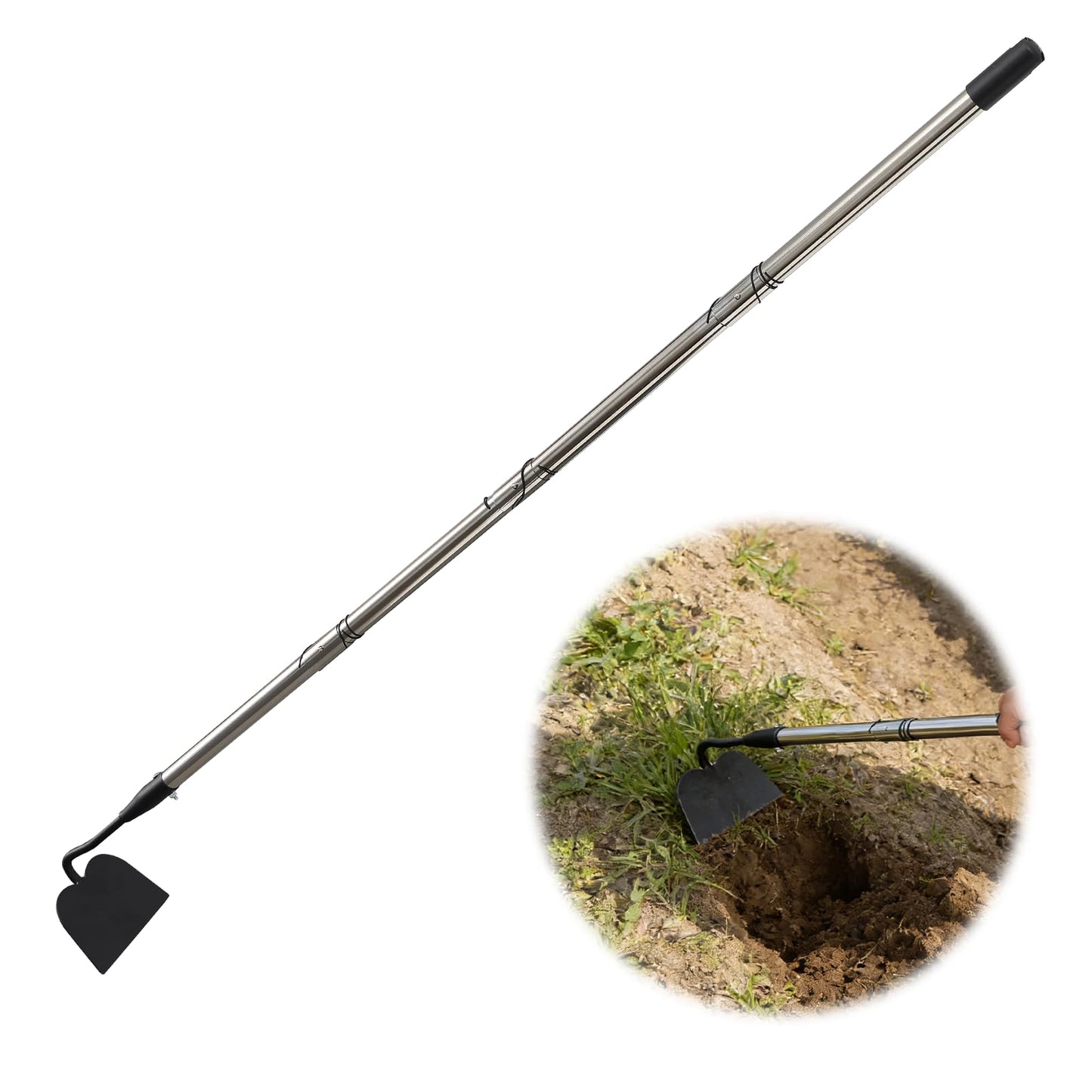 Garden hoe heavy duty for weeding，Hoe garden tool 37.8''-80.3'' Adjustable with 7.1inch Wide Welded Blade，Hoes for gardening with Long Stainless Steel Handle for Digging Loosening Weeding Planting