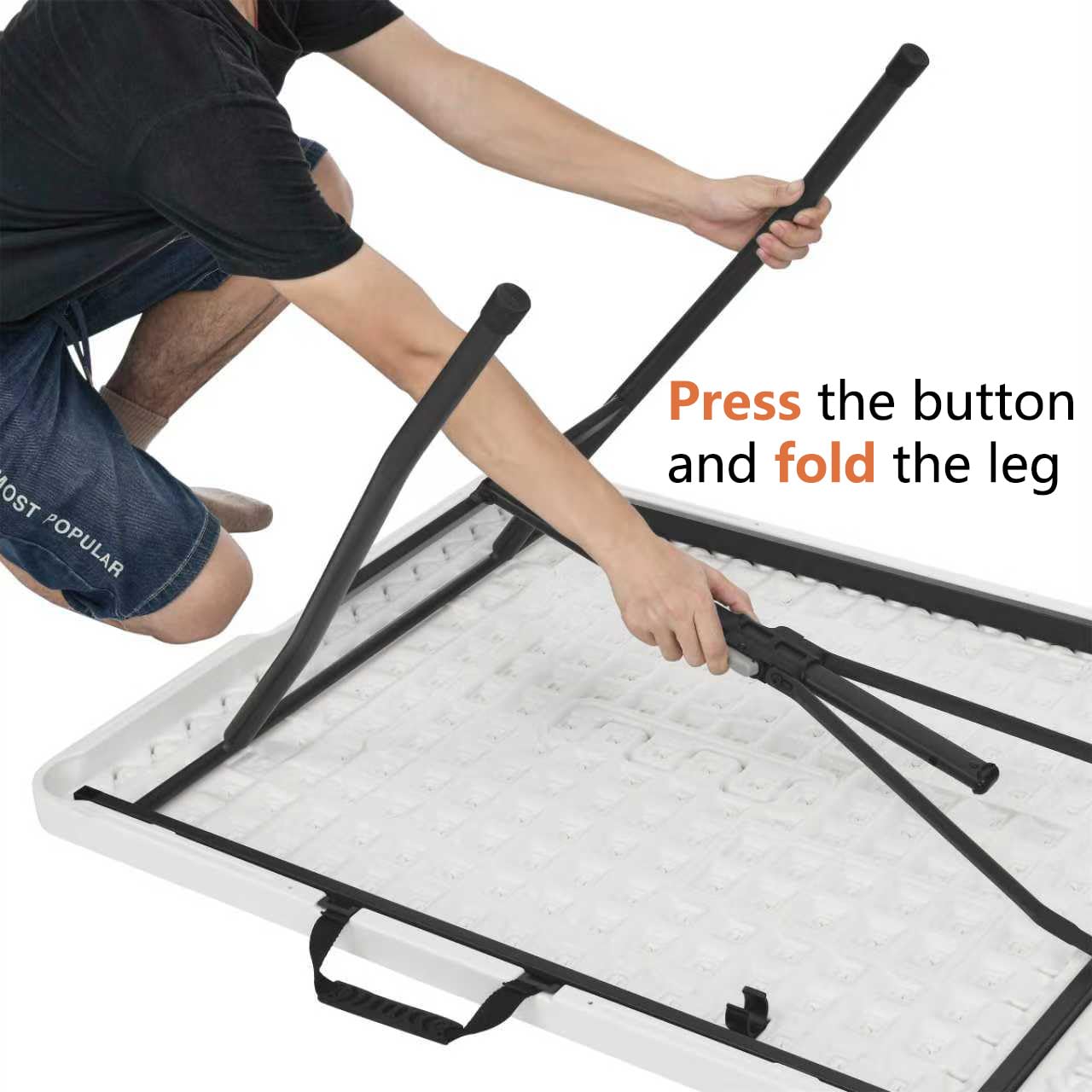 Amazon Basics Heavy Duty Portable Folding Table, 6 ft, Indoor & Outdoor, Fold-in-Half Design with Carrying Handle, White