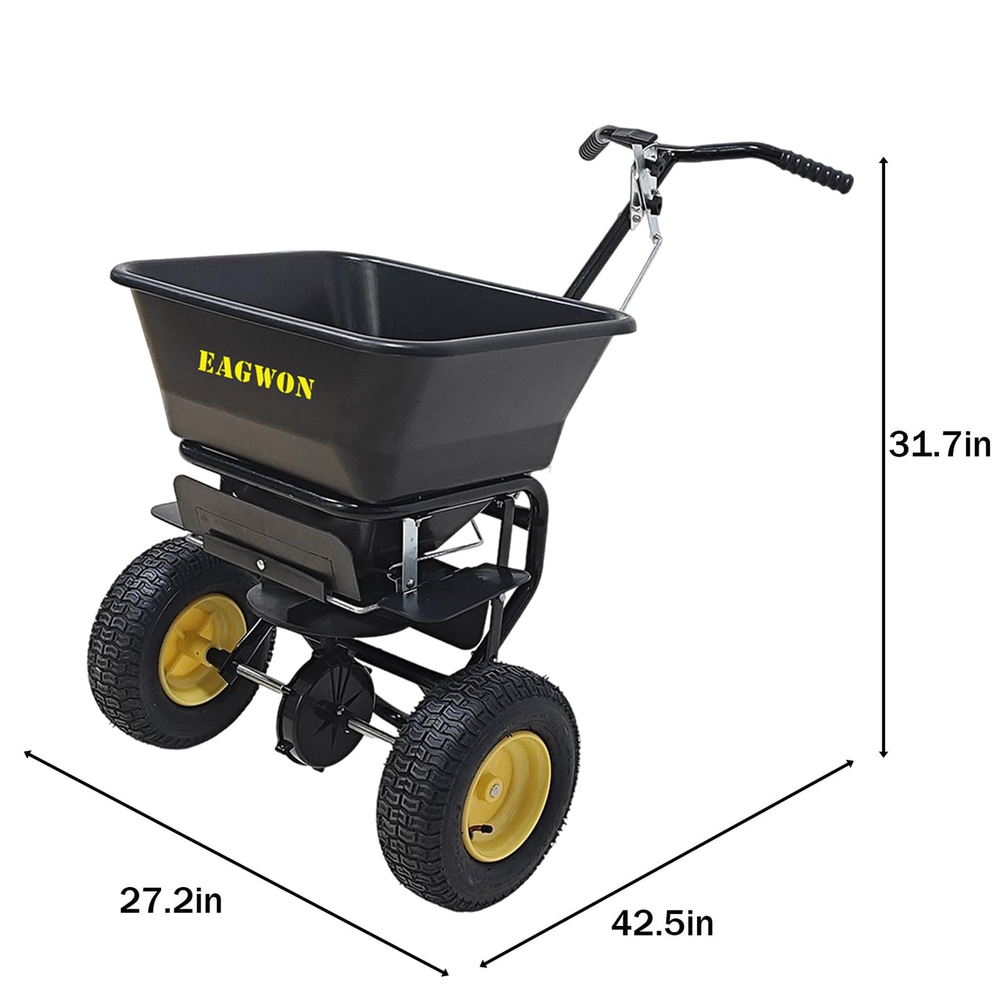 EAGWON Salt Spreader, Walk-Behind Push Broadcast Spreader - Commercial All Season, 100lb Capacity, 13in All-Terrain Pneumatic Tires, Grate/Cover/Enclosed Gearbox, for Seed/Fertilizer/Salt/Snow Melt