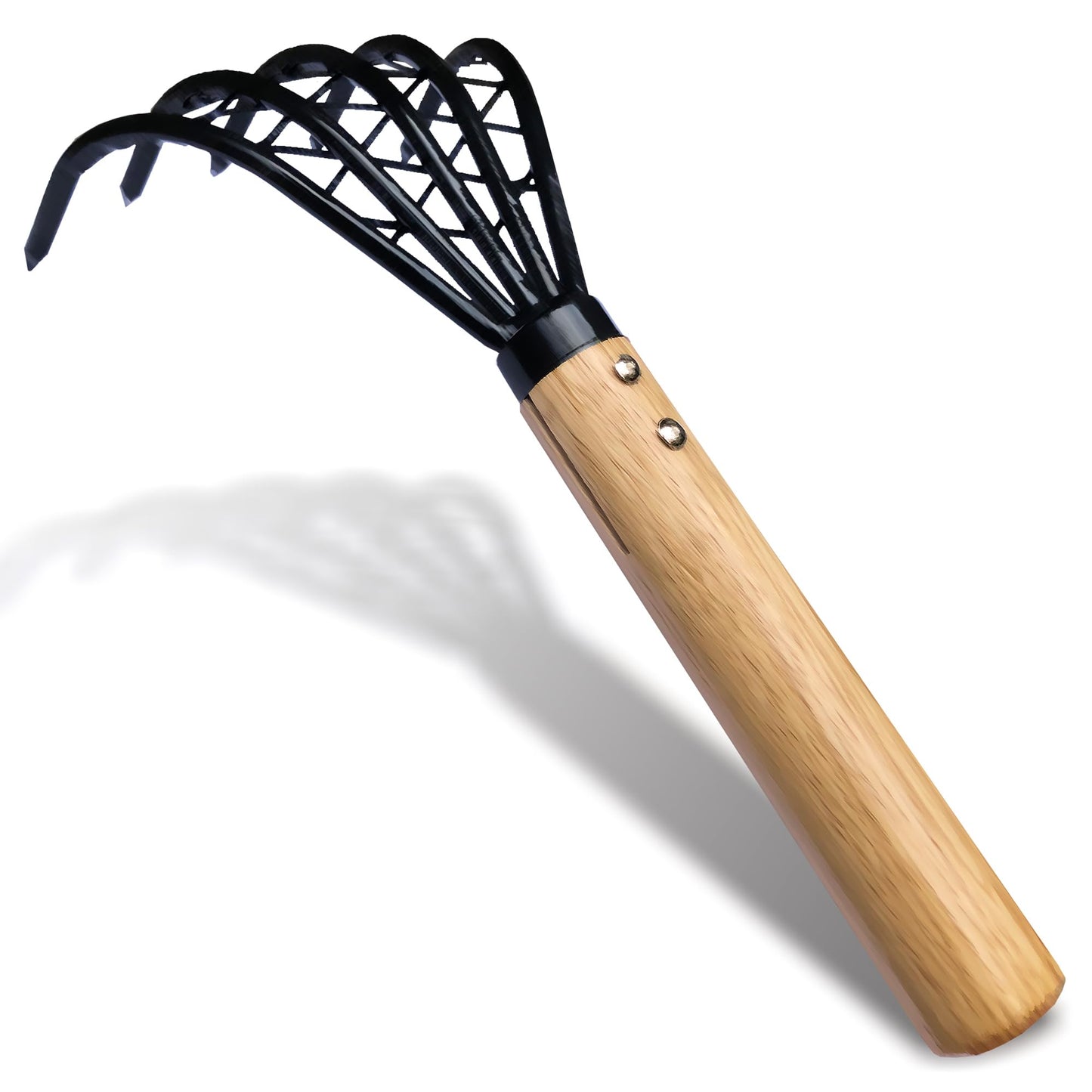 SHANFEEK Garden Rake 5-Claw Landscape Dethatcher Thatching Beach Combing Rake for Digging Clam Shell Defoliation Hoe Garden Tool for Loosen The Soil (Brown)