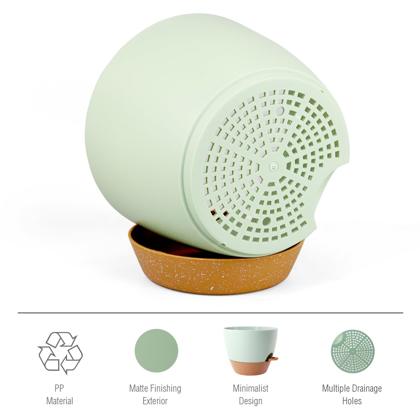 Meowell 12 inch Large Self Watering Pots, Plant Pots with Mesh Drainage Holes for Indoor Outdoor Plants, Plastic Planters with Deep Reservoir for Garden House Flower Plants, Green with Brown