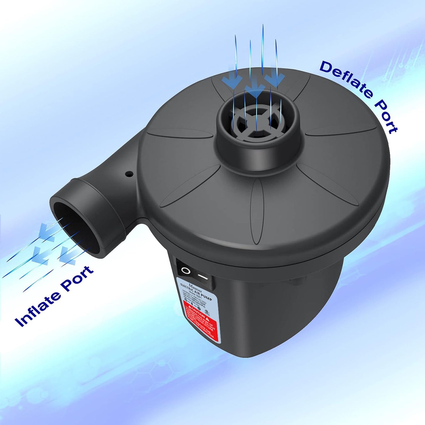 MAXEVER Quick-Fill Electric Air Pump with 3 Nozzles, AC 110V-120V Portable Inflator Deflator for Inflatables Pool Float Toys Air Mattress Bed Couch Swim Ring Tube Raft, Black