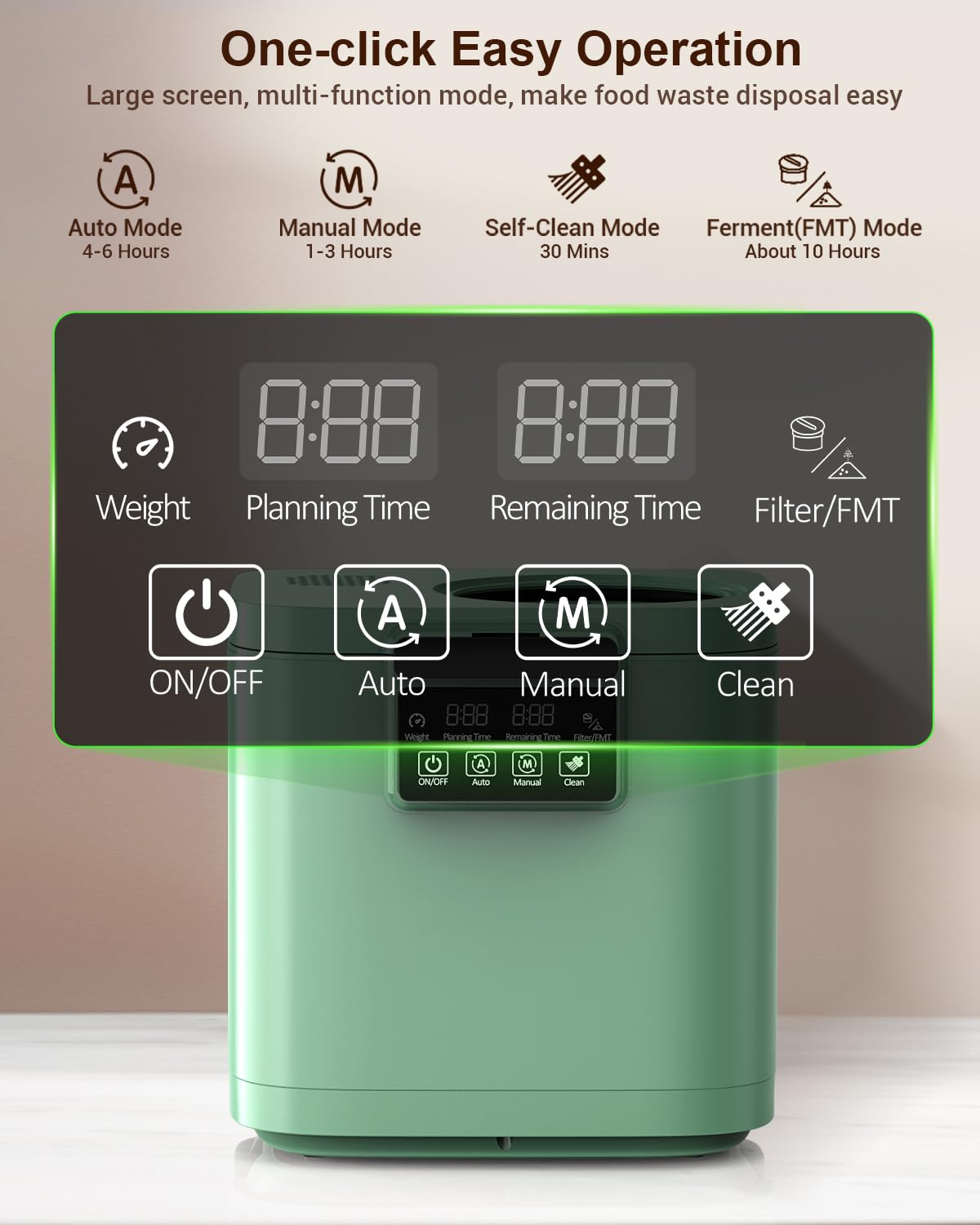 Growell 4L Electric Composter for Kitchen, Smart Countertop Compost Bin with Visible Window,Odorless & Low Noise, Auto-Cleaning,Turn Food Waste into Fertilizer, Food Waste Compost Indoor Machine, EC01
