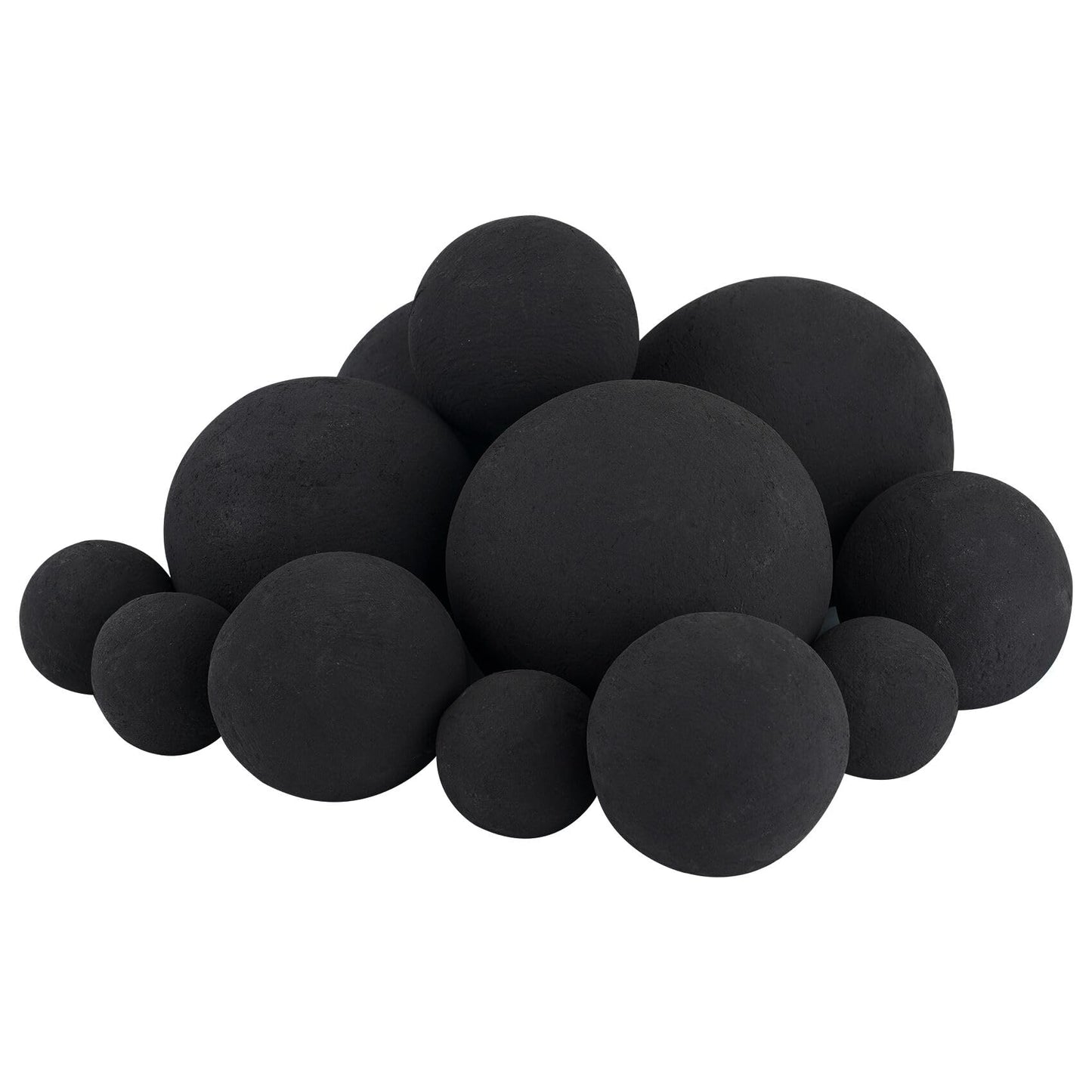 Skyflame 12PCS Ceramic Fireplace Balls, Mixed of 4 Sizes Fire Pit Balls Set for Indoor and Outdoor Fire Tables or Fireplaces Accessory, Black