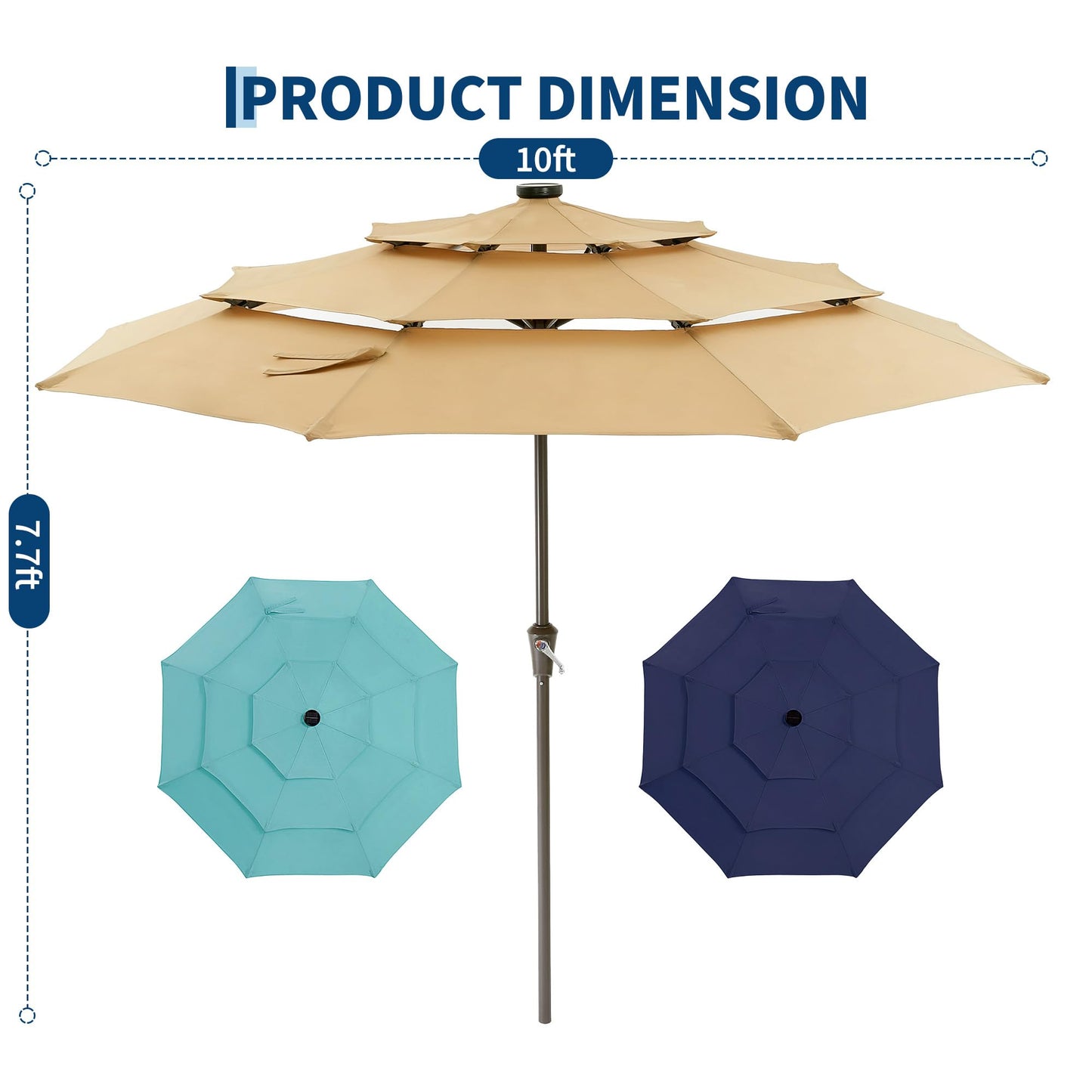Garvee 9ft Patio Umbrella with Solar Lights, 3-Tier Patio Table Umbrella Outdoor with LED Lights, Ventilation, Easy Crank & Tilt, 8 Sturdy Ribs, UV Protection, Large Patio Umbrella for Deck, Pool