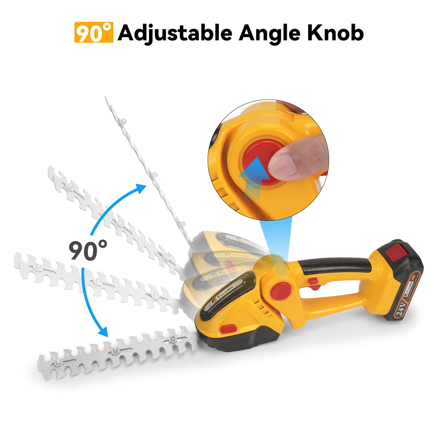 Hedge Trimmer Cordless, TOOVEM 2 in 1 Handheld Cordless Grass Shear with 2 Pcs Rechargeable Batterys and Charger, 24V Electric Weed Grass Cutter Shrubbery Trimmer for Garden, Lawn (Yellow)