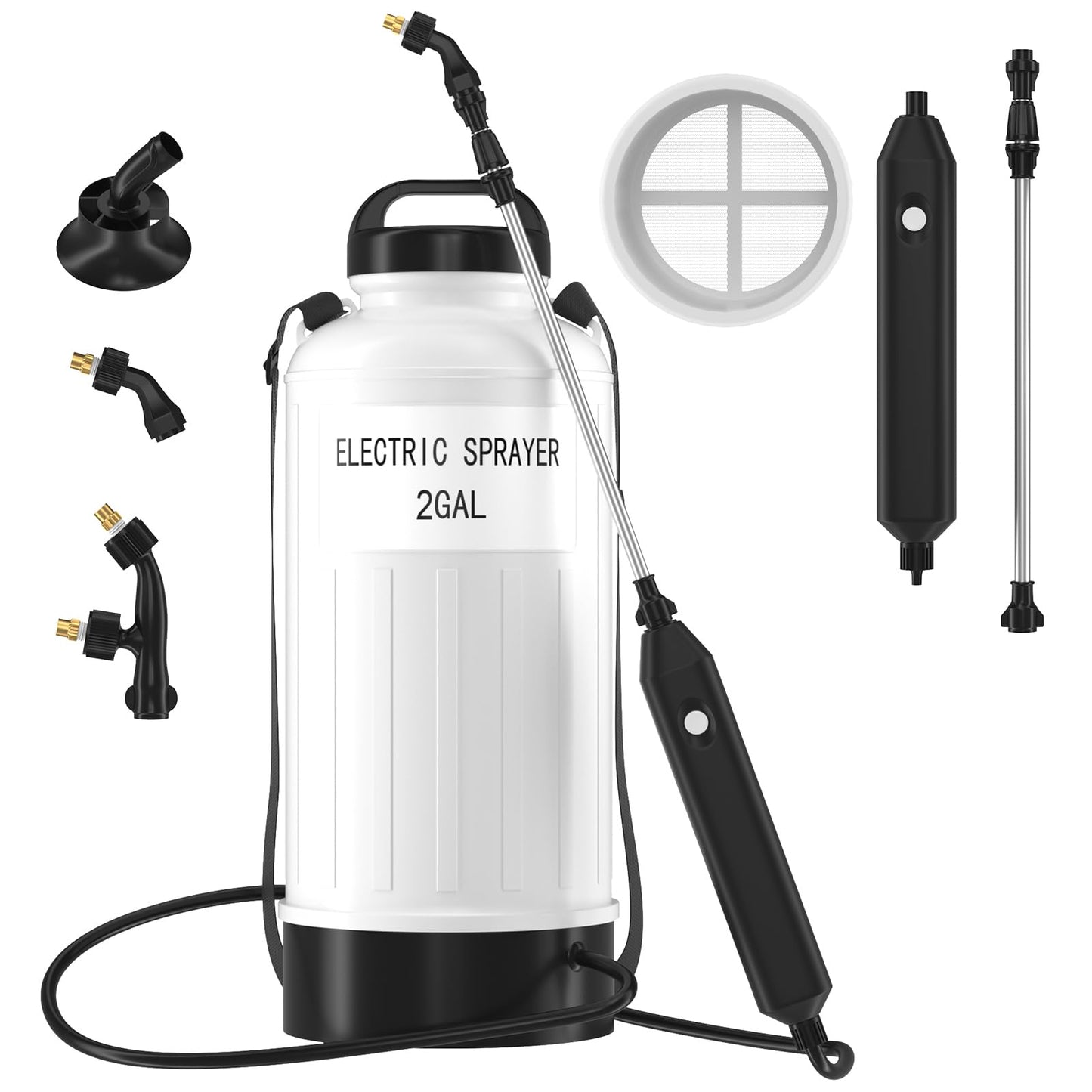BUDSTR Electric Battery Powered Sprayer 2 Gallon, USB Rechargeable 3.7V, Leak-Proof Retractable Wand, 3 Nozzles, 3-Hour Runtime and Adjustable Shoulder Strap for Lawn, Garden and Plant Care