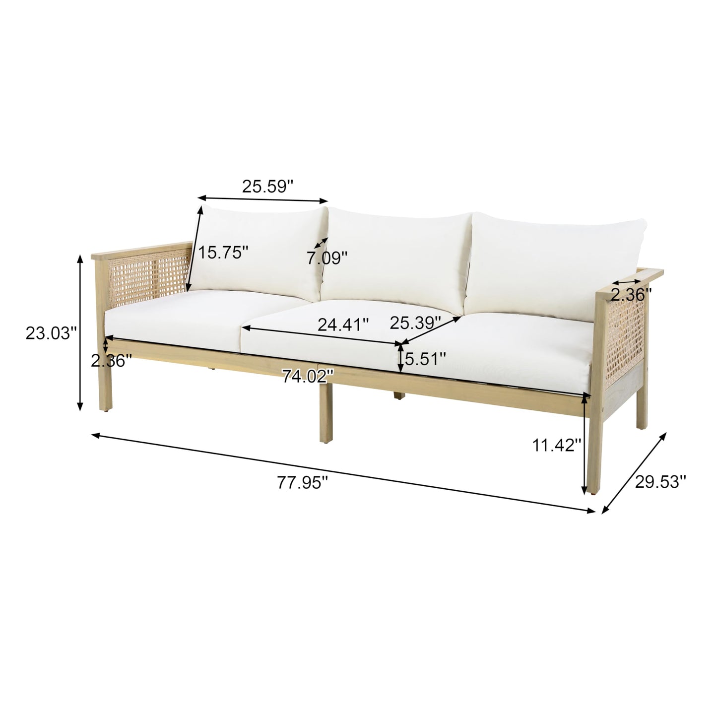 Christopher Knight Home Teras Acacia Wood Outdoor 3 Seater Sofa with PE Wicker Armrest, Solid Wood Patio Sofa with Removable Cushion, Comfy Lounge Sofa for Patio Furniture Set, Light Teak+Beige