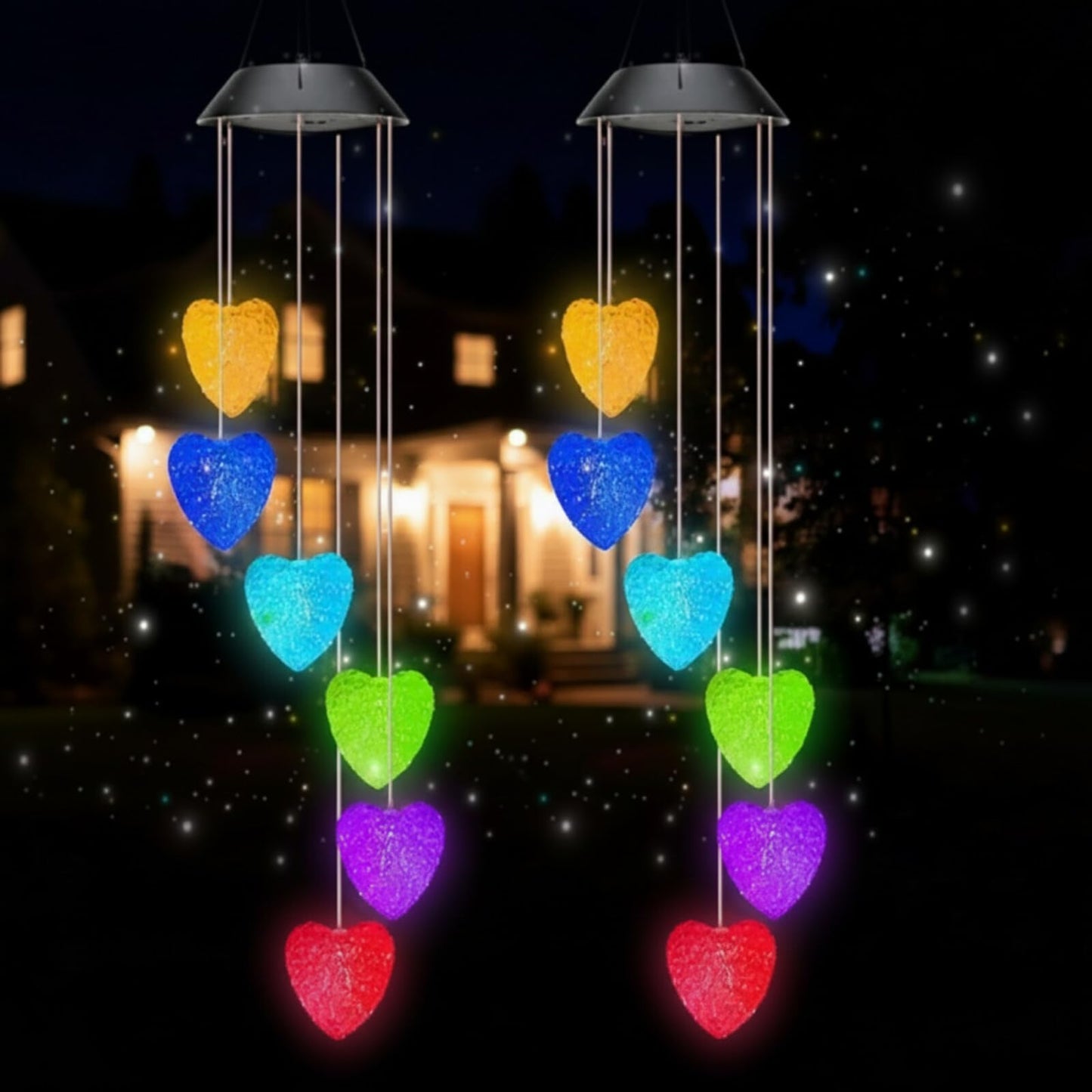 Glooglitter 2 Pcs Heart Solar Wind Chime Gift for Women Mom Grandma Sister Ideal Gift Mother's Day Decoration for Garden Patio Yard, Romantic Night Light Home Decor(Pink Heart)