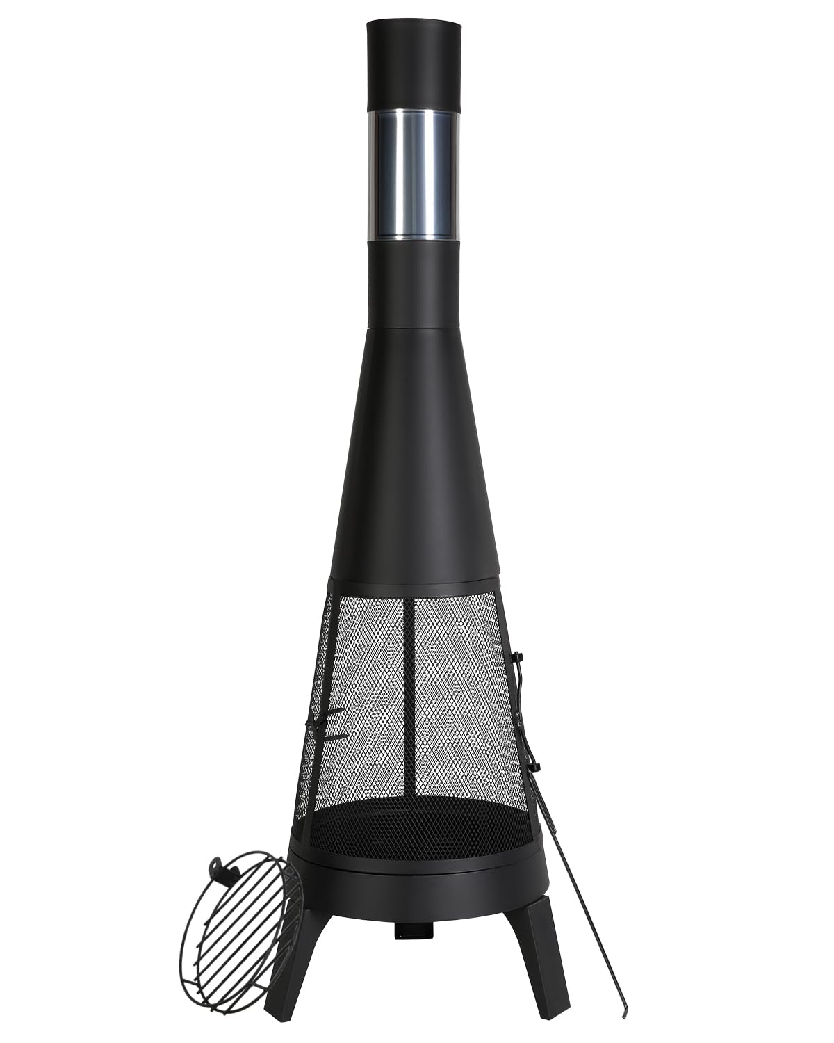 VEVOR Chiminea, 20 Inch Outdoor Wood Burning Firepit, Conical Fireplace for BBQ & Warming, Outside Wooden Fire Pit with Grill Mesh, Chimney Coat & Rustproof Chiminea Lid, for Patio, Garden, Backyard